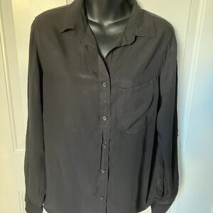 Ladies Velvet Heart Black Button Down Long-sleeve Blouse Size L (T100)